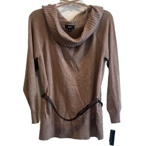 (NWT) ABG Women's Brown Cowl Neck Belted 3/4 Sleeve Sweater Size L